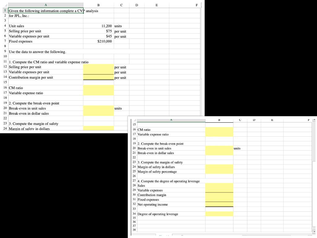  1 Given the following information complete a CV analysis 2 for