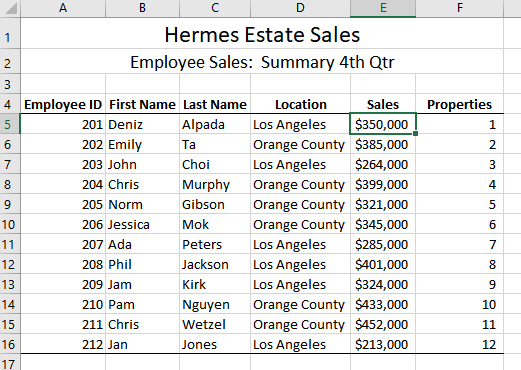 Employee Sales Summary sheet (Note: Do not make any changes to