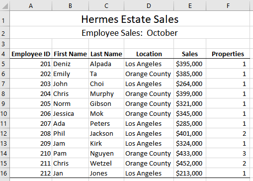 the Employee Sales October, November, or December sheets). 1. Replace the Sales