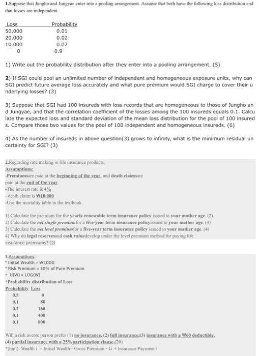 Need answer for question 3 and 4 1.Suppose that Jungho and Jungyae