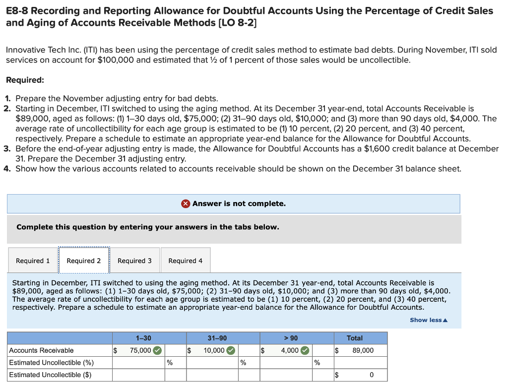  E8-8 Recording and Reporting Allowance for Doubtful Accounts Using the Percentage