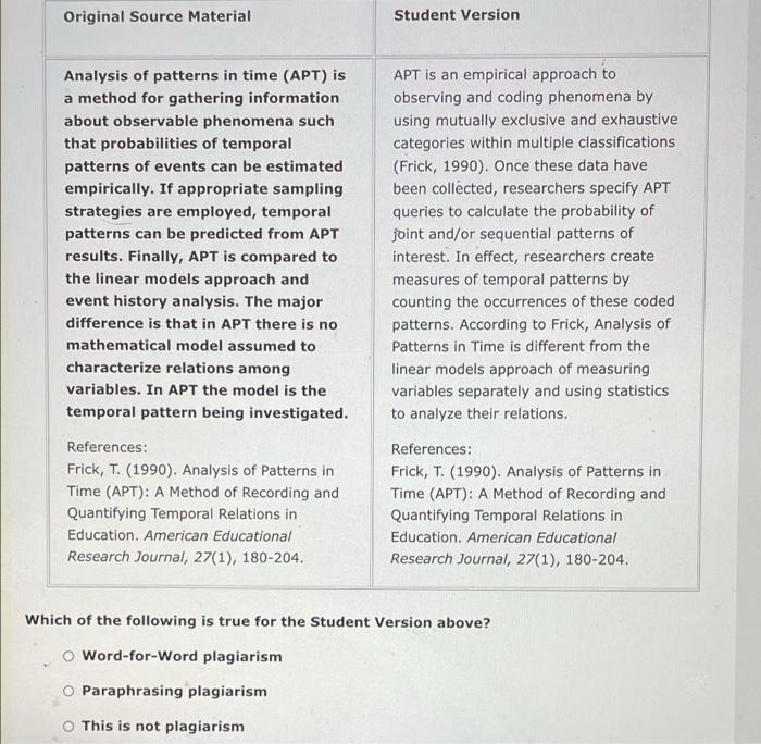  Original Source Material Student Version Analysis of patterns in time (APT)