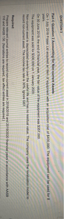  QUESTION 3 Part Question 2 Accounting for Non-current Assets On 1