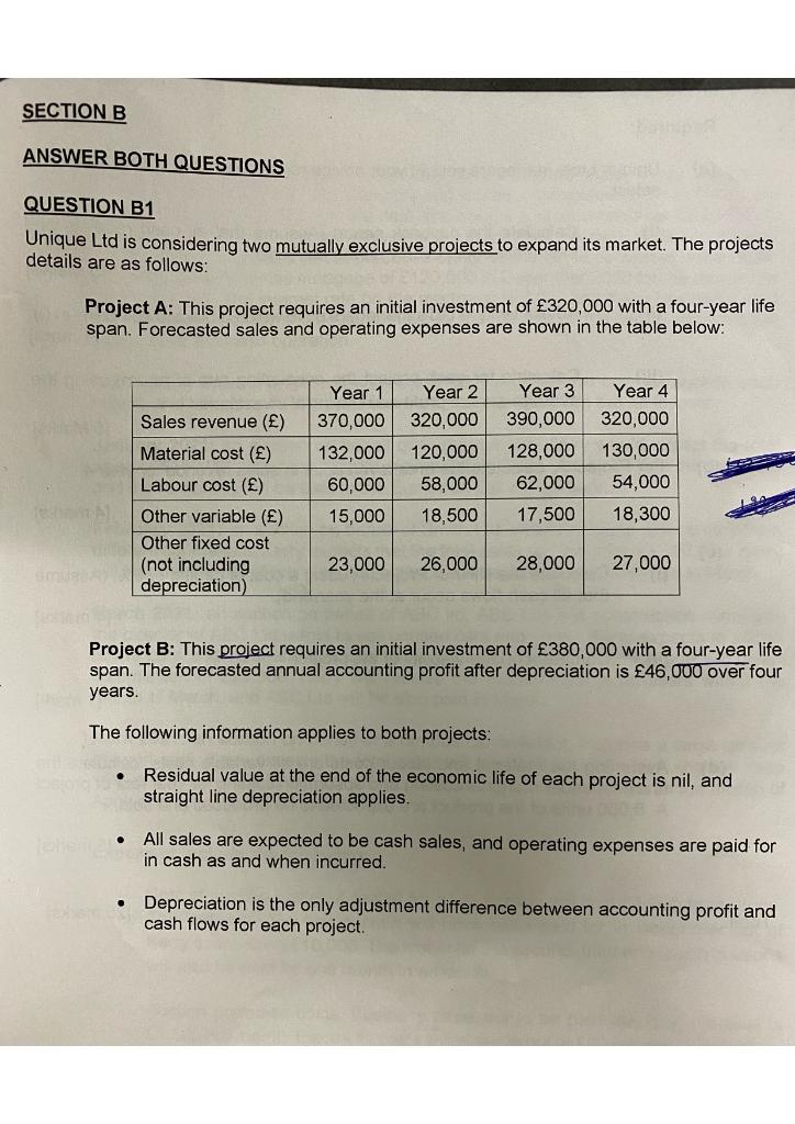 the projects to select. (i) Calculate the payback period (Assume that all