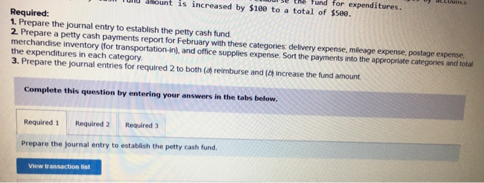 Gallery had the following petty cash transactions in February of the current