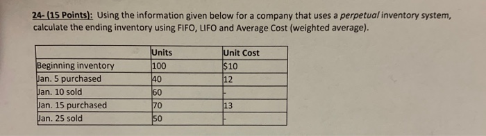  24- (15 Points): Using the information given below for a company
