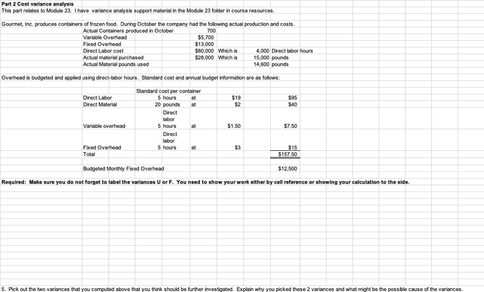  Part 2 Cost variance analysis This part relates to Module 23.