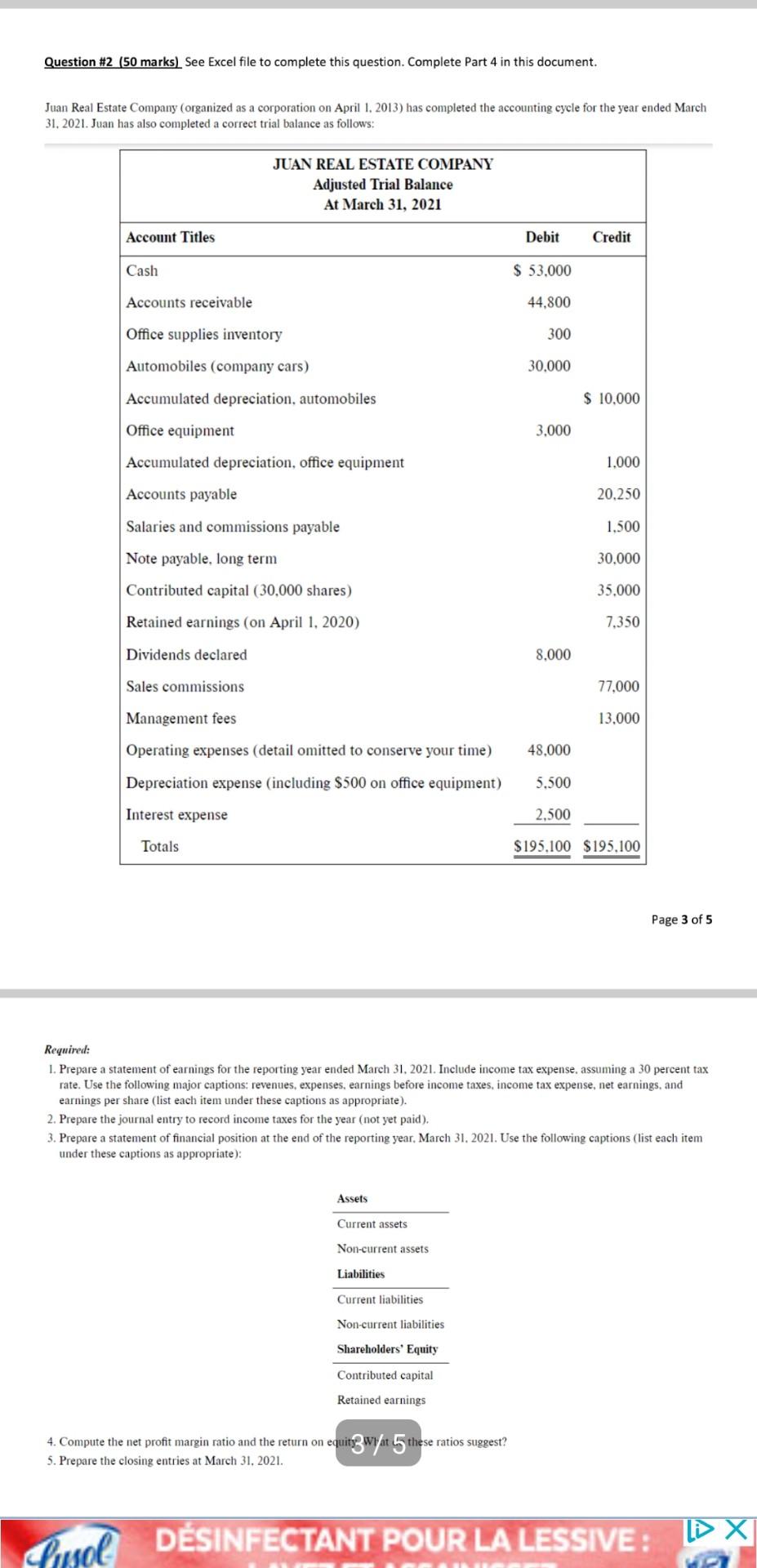  Question \#2 (50 marks) See Excel file to complete this question.