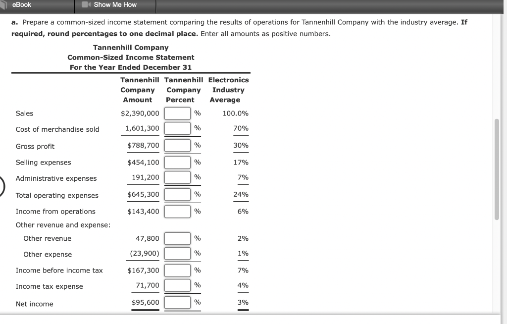 eBook Show Me How a. Prepare a common-sized income statement comparing