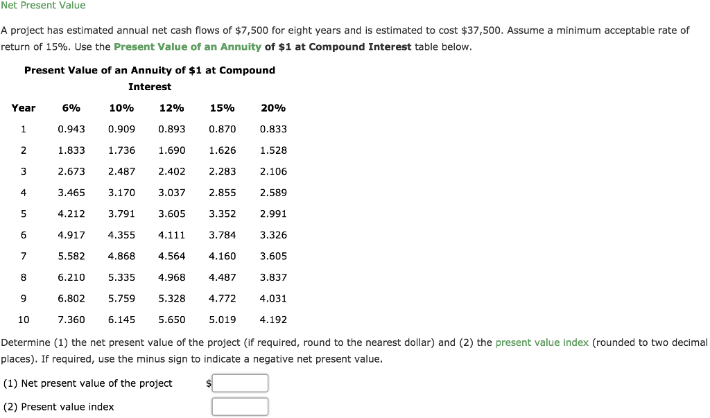  Net Present Value A project has estimated annual net cash flows