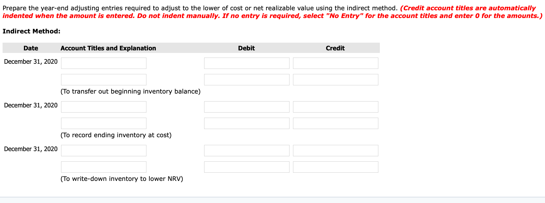 as at December 31, 2020: Item No. Quantity A1 150 B4 170