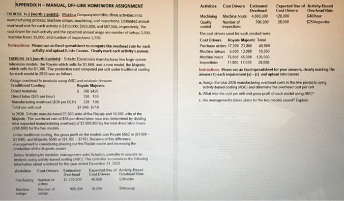 use a Excel doccument please and thank you. APPENDIX - MANUAL, OFF-LINE