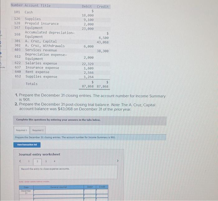 The account number for Income Sunmary is 901. 2. Prepare the December