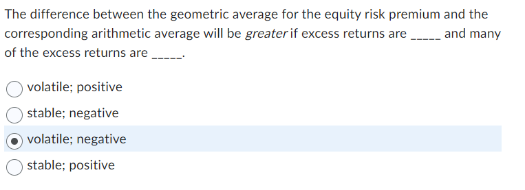  The difference between the geometric average for the equity risk premium