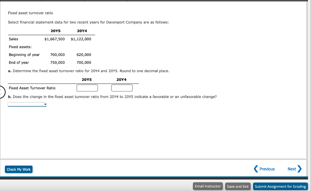  Fixed asset turnover ratio Select financial statement data for two recent