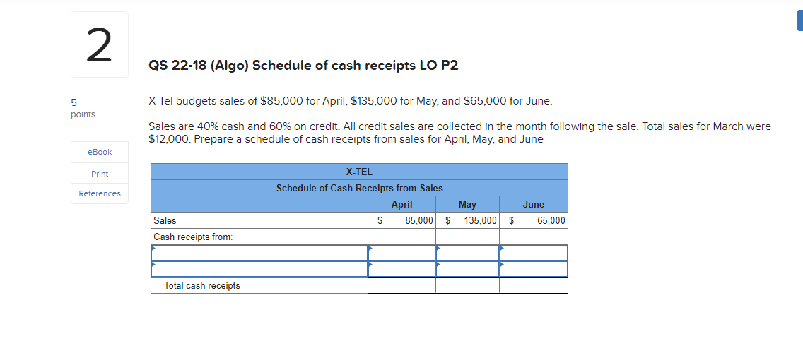 QS 22-4 (Algo) Sales budget LO P1 5 points Scora Incorporated sells