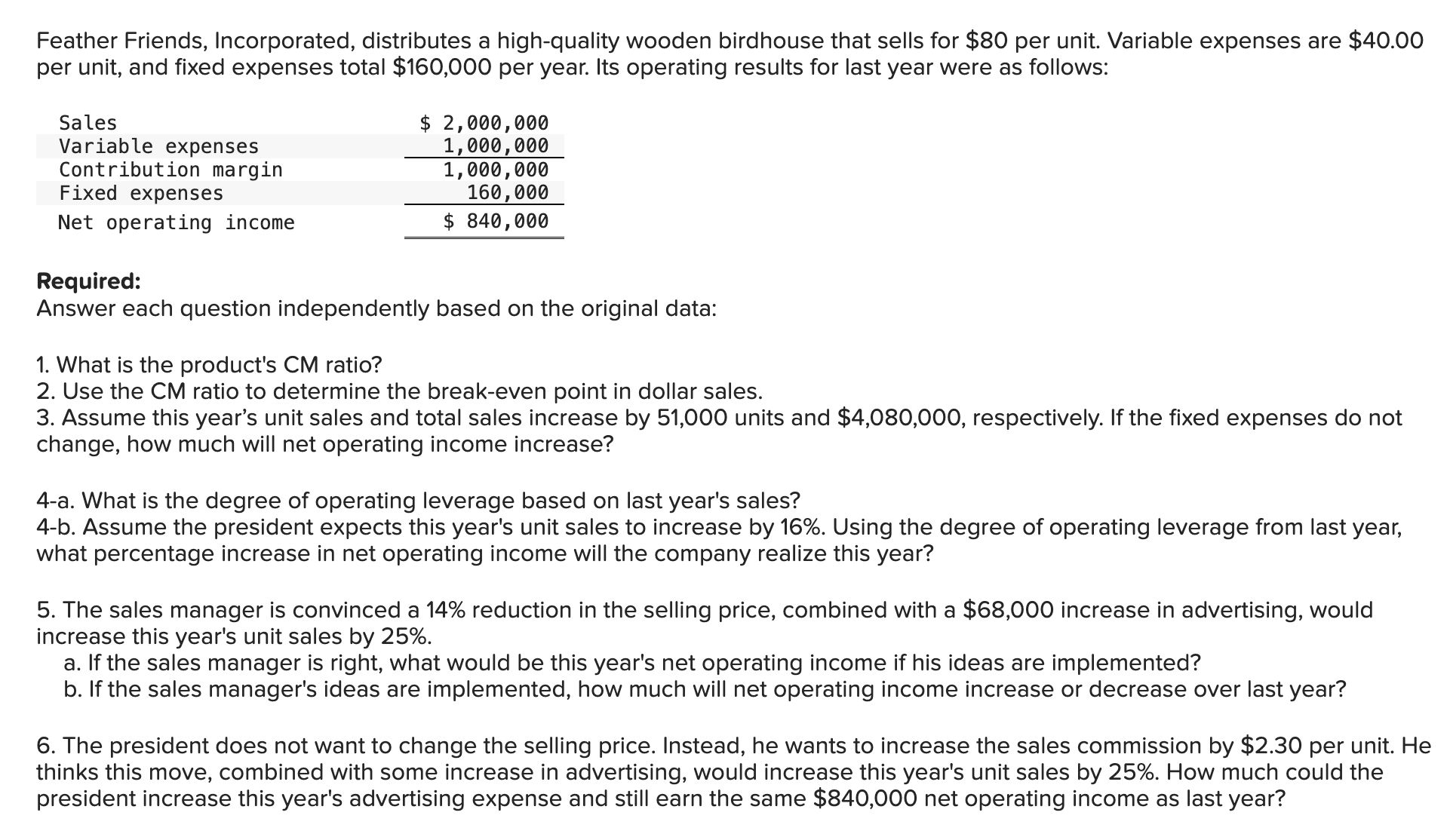 please keep each FINAL ANSWER IN BOLD Feather Friends, Incorporated, distributes a