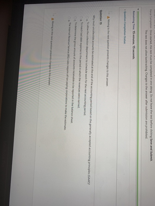  Force Completion Once started, this test must be completed in one