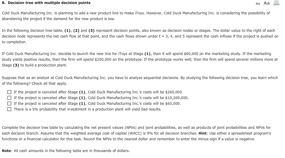  8. Decision tree with multiple decision points Aa Aa Cold Duck
