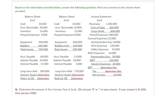  1. 2. 3. 4. Based on the information provided below, answer