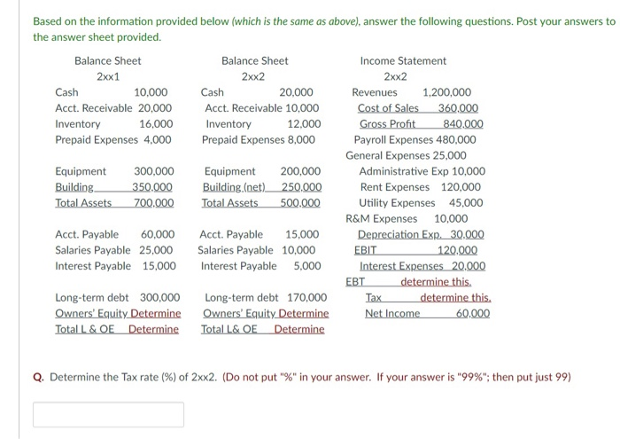 the following questions. Post your answers to the answer sheet provided. Balance