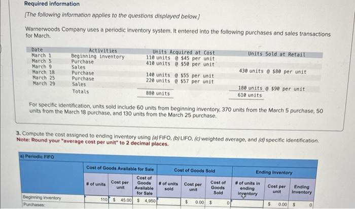  please answer with clear formatting. thank you. Required information [The following