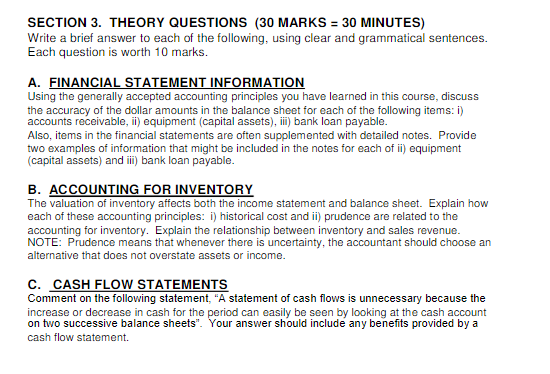 SECTION 3. THEORY QUESTIONS (30 MARKS = 30 MINUTES) Write a