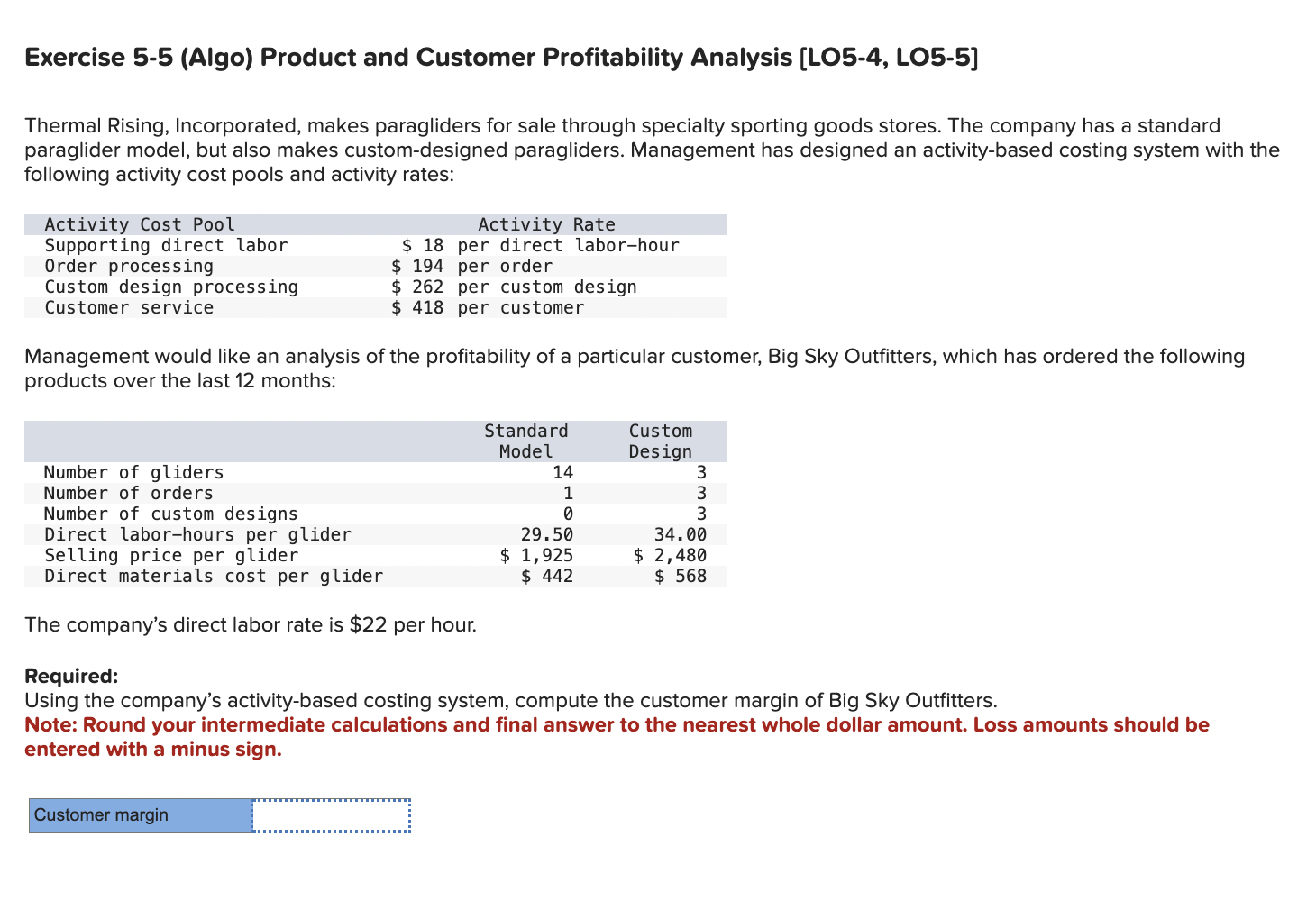  Exercise 5-5(Algo) Product and Customer Profitability Analysis [LO5-4, LO5-5] Thermal Rising,