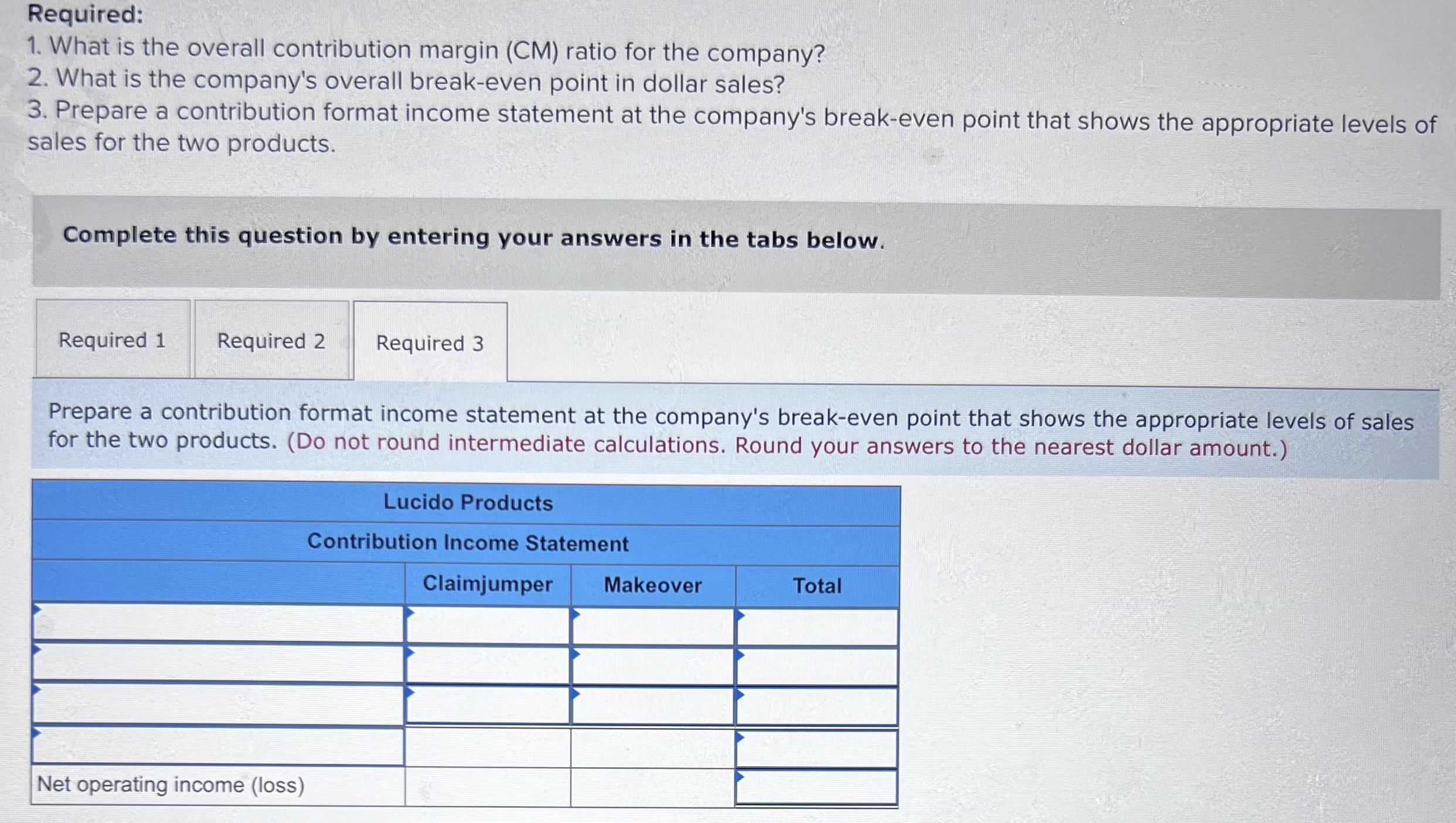 company? 2. What is the company's overall break-even point in dollar sales?