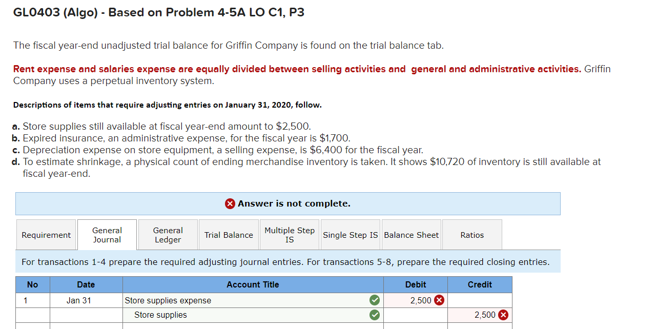 GLO403 (Algo) - Based on Problem 4-5A LO C1, P3 The