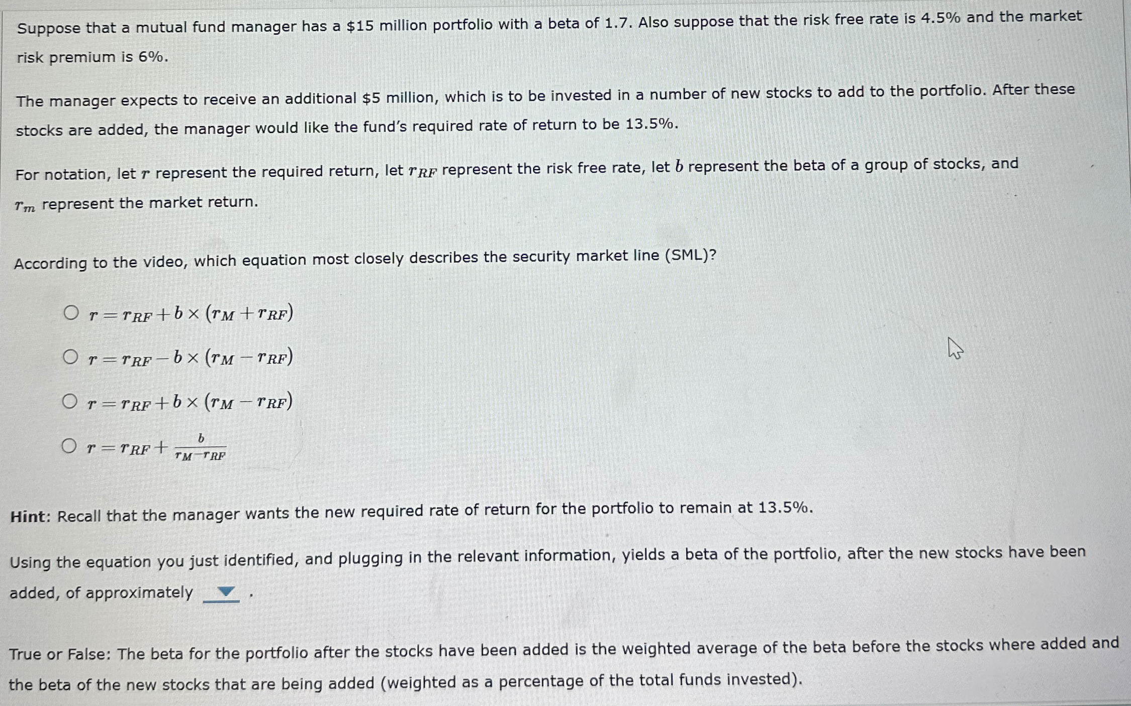  Suppose that a mutual fund manager has a $15 million portfolio