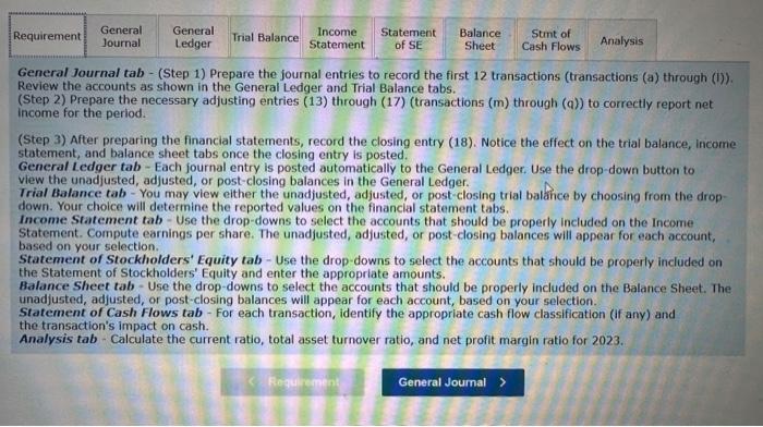 in the General Ledger. General Journal tab - (Step 1) Prepare the