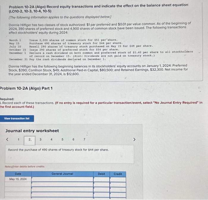 the balance sheet equation (LO10-2, 10-3, 10-4, 10-5) [The following information applies