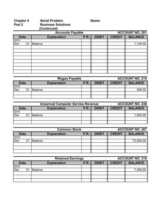 167 Computer 168 Accumulated depreciation-Computer equement 201 Accounts payable 20 Wages payable