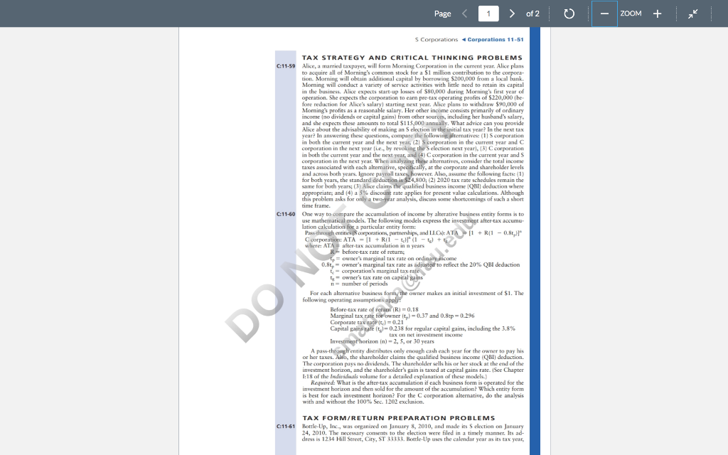 Problem 11- 61 from 2021 book Prepare 2020 return without software usage.