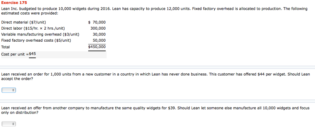 Answer with yes or no for both questions Exercise 175 Lean Inc.