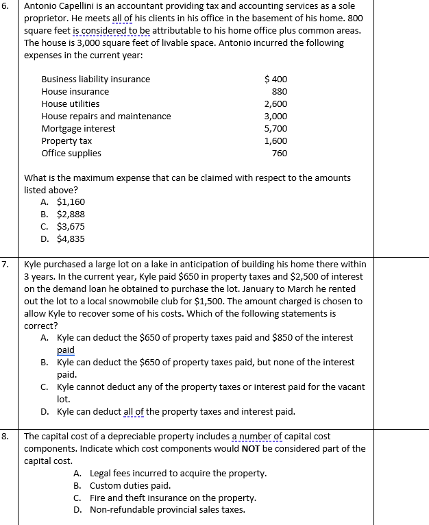 6. 8. Antonio Capellini is an accountant providing tax and accounting services