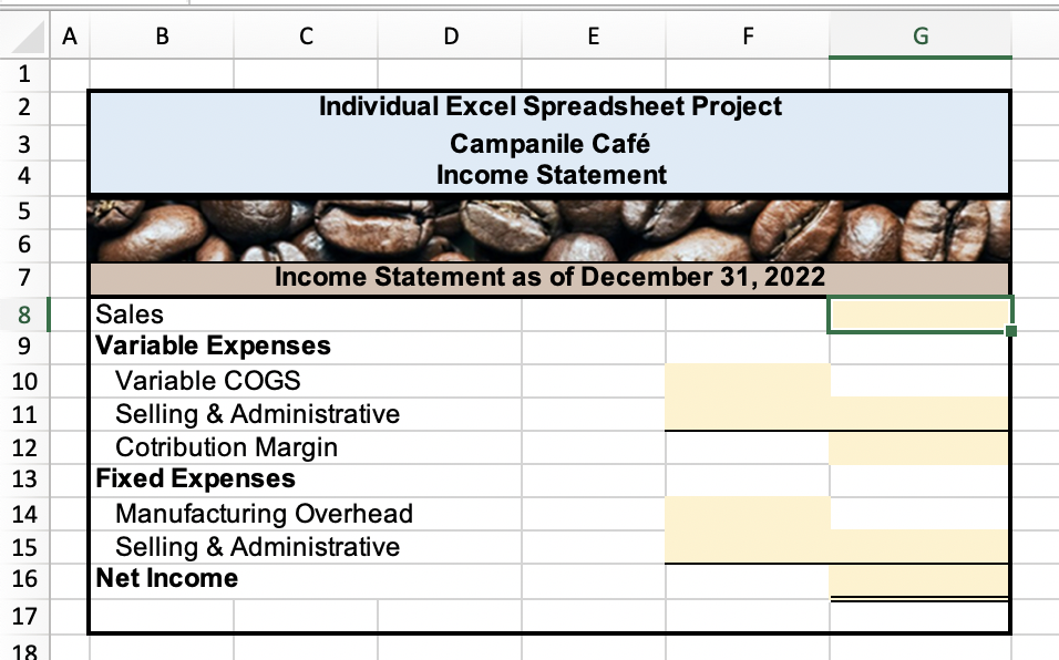 Individual Excel Spreadsheet Project Campanile Caf Inputs Sheet 2022 (Projected) 2023 (Projected)