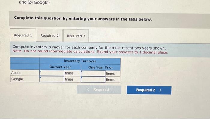 turnover for each company for the most recent two years shown. 2.