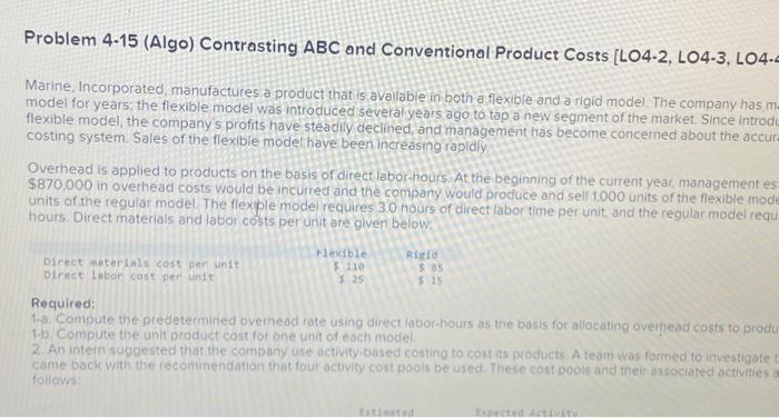 help plz Problem 4-15 (Algo) Contrasting ABC and Conventional Product Costs [LO4-2,