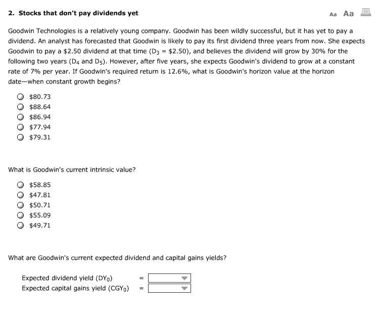 2. Stocks that don't pay dividends yet Aa Aa Goodwin Technologies
