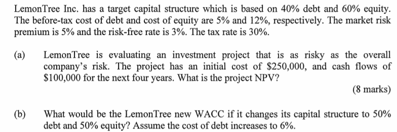Lemon Tree Inc. has a target capital structure which is based