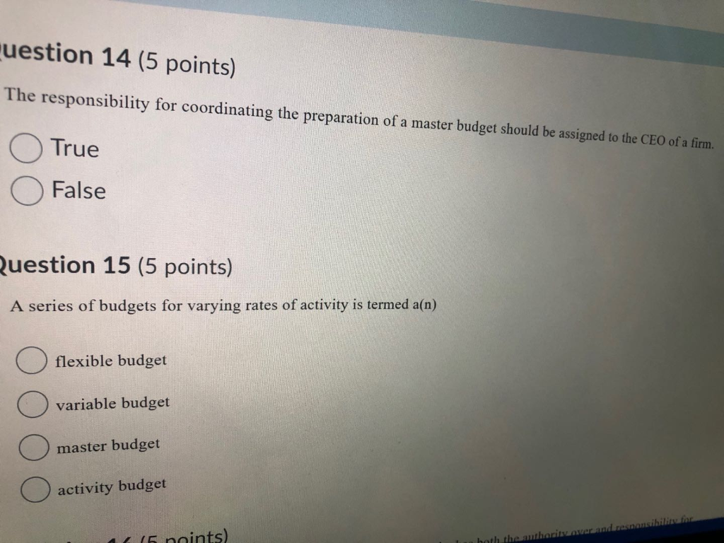 question 14 (5 points) The responsibility for coordinating the preparation of