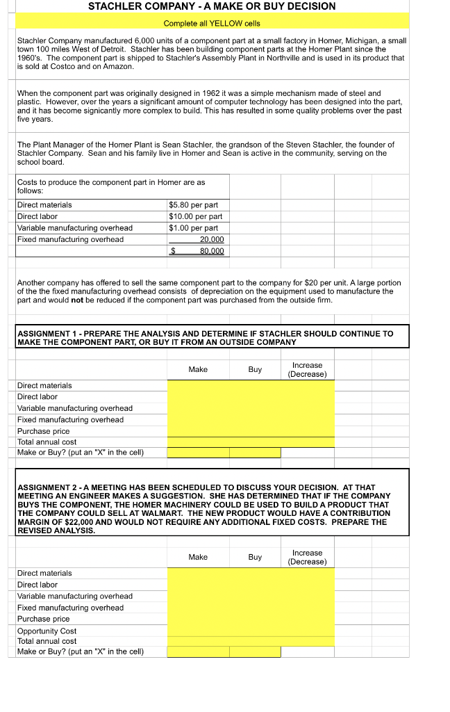  FILL OUT DATA IN CHART What was your decision for Assignment