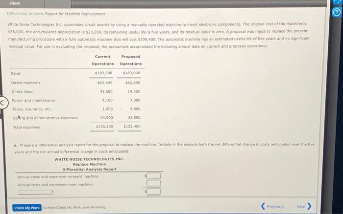 !!!! Differential Analysas Report for Machine Replacement White Noise Technoligies Inc, assembies