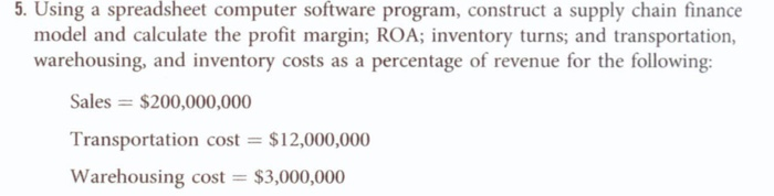  5. Using a spreadsheet computer software program, construct a supply chain