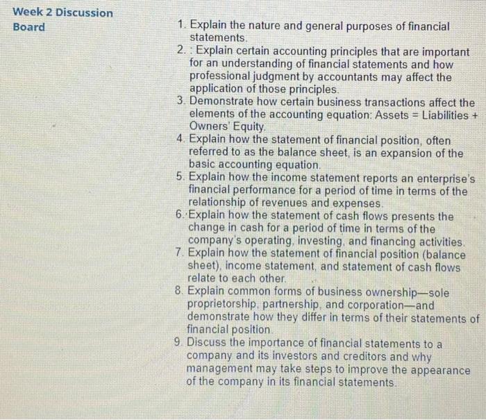 Answer 2 Questions Week 2 Discussion Board 1. Explain the nature and