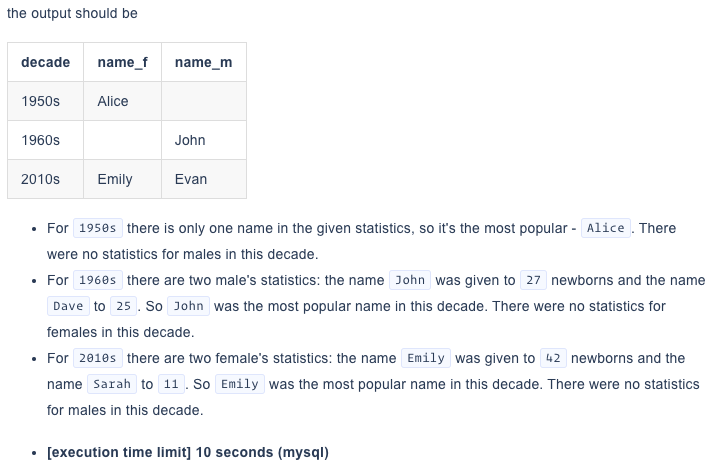 contains four columns: Column Name Type Description (quotes for clarity) gender String