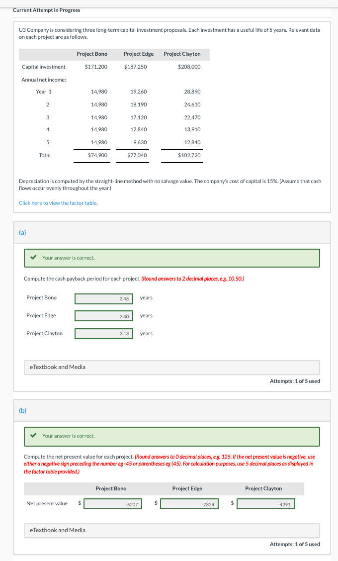 Current Attempt in Progress U3 Company is considering three long-term capital