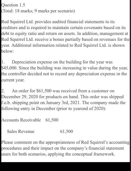  Question 1.5 (Total: 18 marks; 9 marks per scenario) Red Squirrel